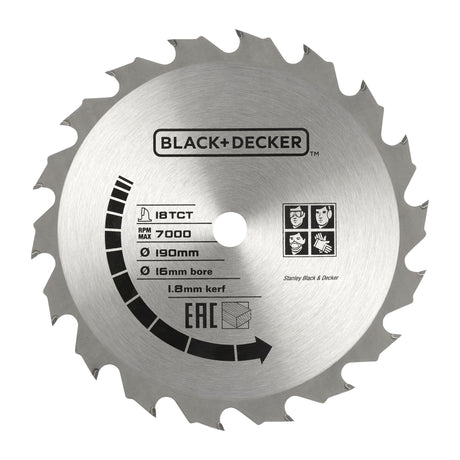 Lame de scie circulaire Black+Decker, outil en métal argenté, diamètre 190mm
