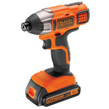 Visseuse sans fil Black+Decker orange et noire, perceuse 18V lithium.