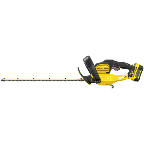 Taille-haie électrique Stanley, type outil de jardin, couleur jaune et noir.