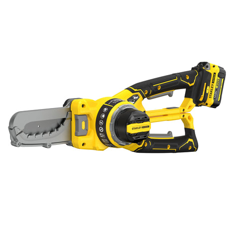 Tronçonneuse compacte Stanley, outil électroportatif jaune et noir.