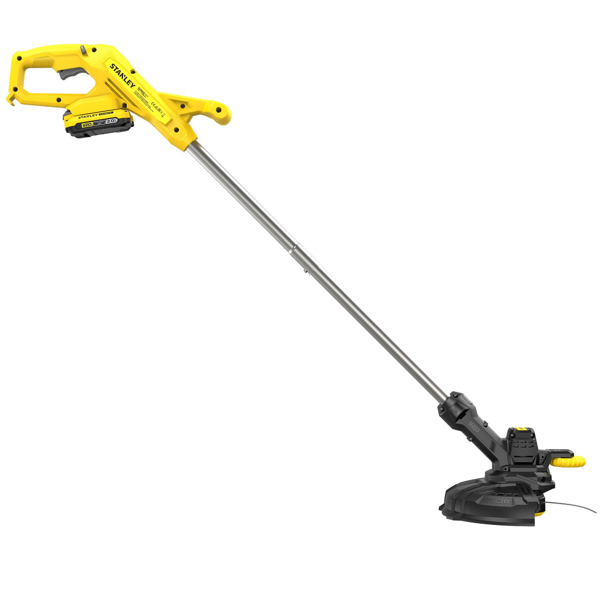 Coupe-bordures électrique Stanley de couleur jaune et noir, outil de jardinage
