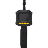 Caméra d’inspection endoscope Stanley noire, poignée ergonomique, écran couleur.