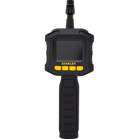 Caméra d’inspection endoscope Stanley noire, poignée ergonomique, écran couleur.