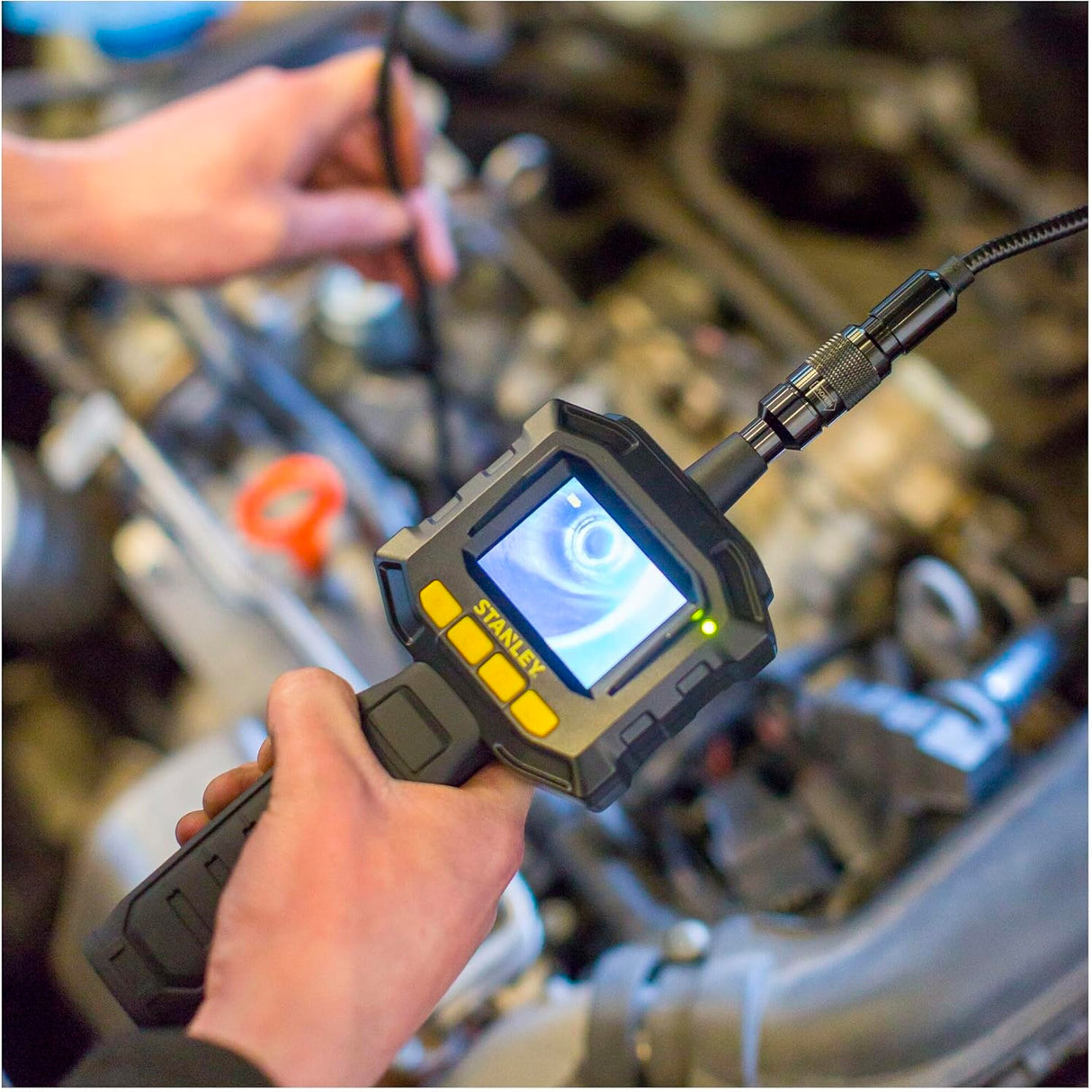 Caméra d’inspection Stanley noire, outil endoscope pour mécanique auto