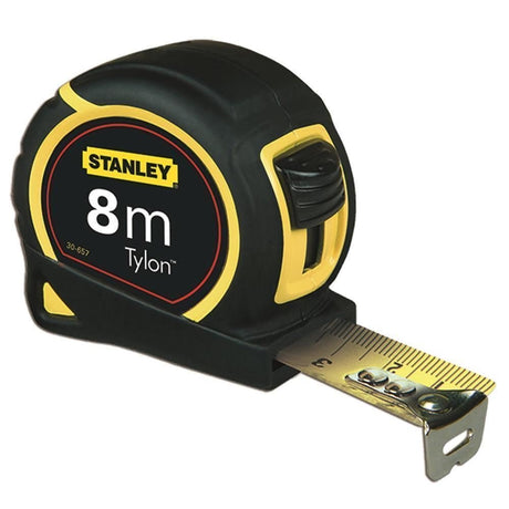 Mètre ruban Stanley, outillage, couleur noir et jaune, gradué 8 mètres.