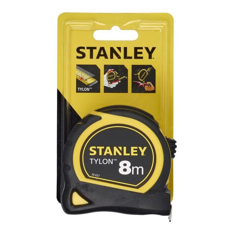 Mètre ruban Stanley Tylon, outil de mesure jaune et noir, longueur 8 mètres.
