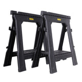 Tréteaux noirs Stanley, outillage pliable en plastique robuste, lot de deux.