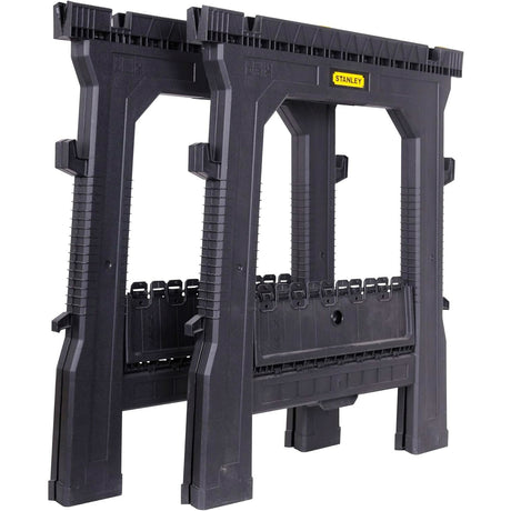 Tréteaux pliables Stanley noirs, support de travail robuste pour atelier et bricolage