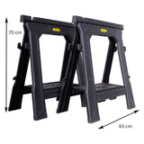 Tréteaux noirs Stanley en plastique, outillage, dimensions 70x83 cm.