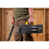 Mallette à outils noire Stanley, poignée jaune, coffret rangement outillage