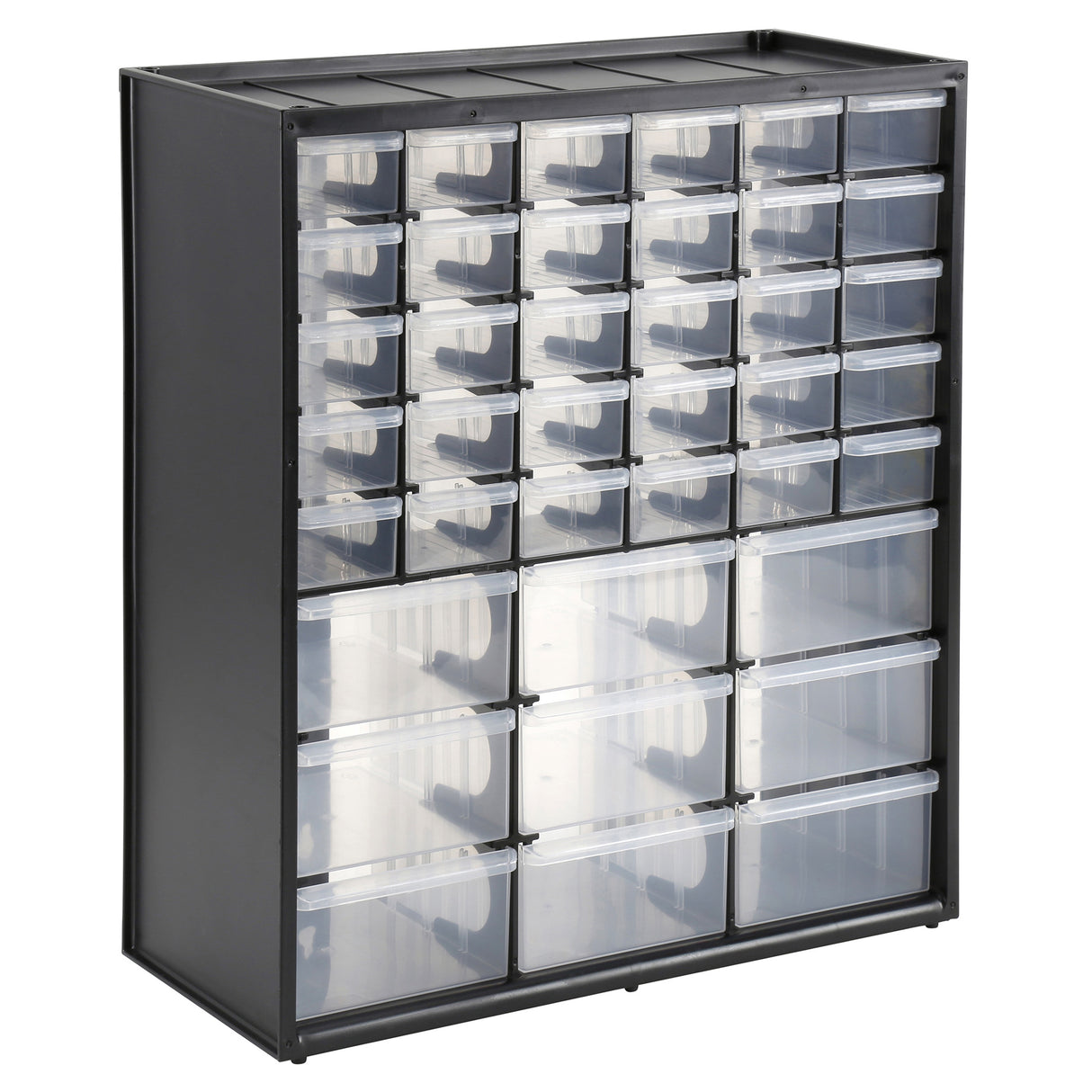 Organisateur de rangement plastique gris transparent, marque Allit, 39 tiroirs
