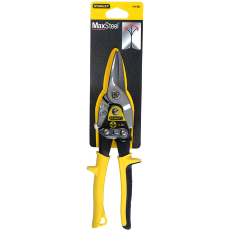 Cisailles Stanley MaxSteel, outil de coupe jaune et noir, manche ergonomique.