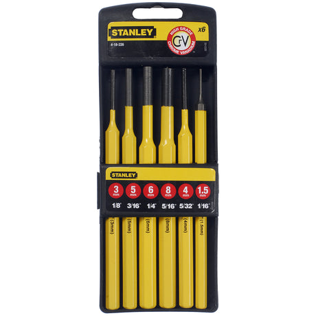 Jeu de chasse-goupilles Stanley, outillage jaune, 6 pièces, tailles assorties.