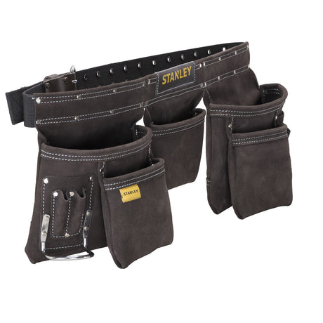 Ceinture porte-outils Stanley noire, multiple poches, idéale pour outillage.