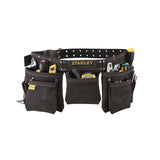 Ceinture porte-outils Stanley, noir, avec multiples poches et outils visibles.