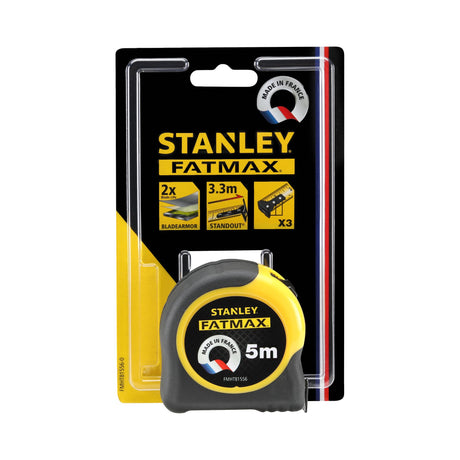 Mètre ruban Stanley Fatmax, mesure 5m, couleur jaune et noir, outil de mesure.
