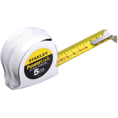 Mètre ruban Stanley PowerLock, outil de mesure, blanc et jaune, 5 mètres