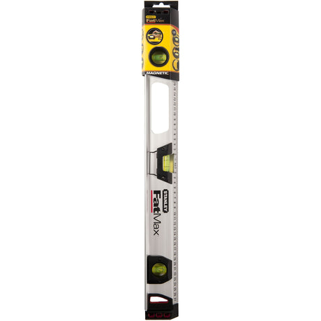 Niveau à bulle Stanley FatMax, outil de mesure magnétique argenté.