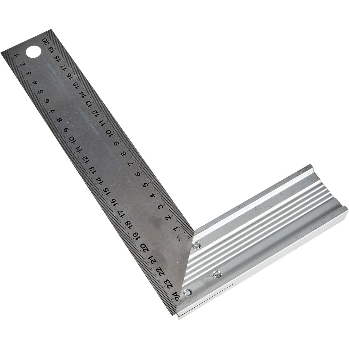 Équerre de menuisier Stanley en métal argenté, outil de mesure professionnel.