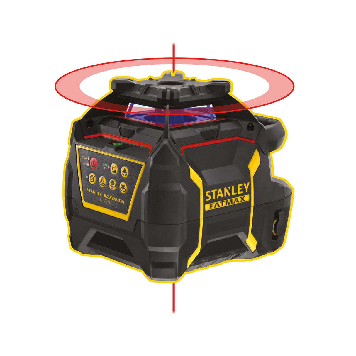 niveau laser rotatif Stanley Fatmax, outil de mesure noir et jaune avec faisceau rouge