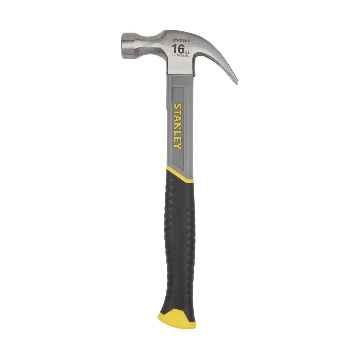 Marteau Stanley gris et jaune, outillage ergonomique avec manche antidérapant.