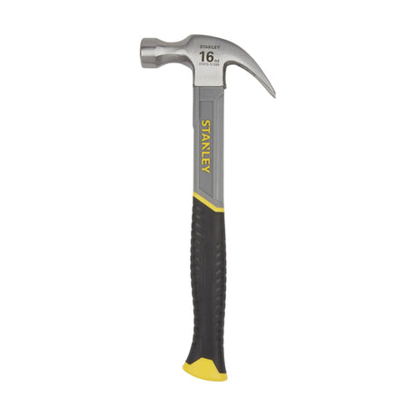 Marteau Stanley gris et jaune, outillage ergonomique avec manche antidérapant.