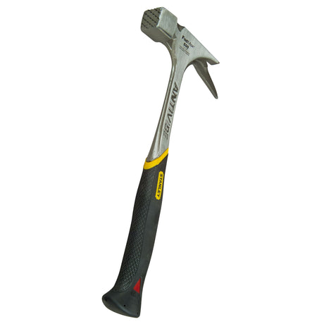 Marteau antivibration Stanley, manche noir et métal, tête grise, outil de bricolage.
