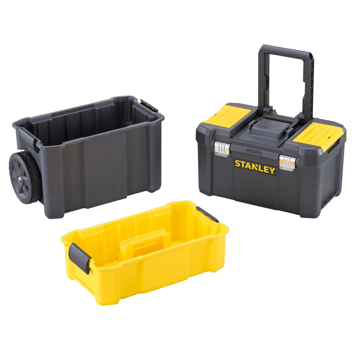 Boîte à outils Stanley noire et jaune, trois compartiments modulables