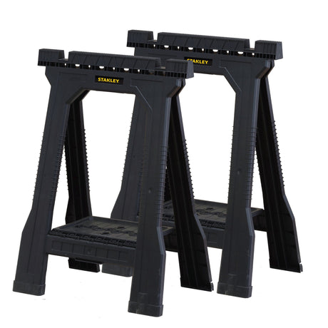 Tréteaux noirs Stanley, support de travail robuste, lot de deux pièces.