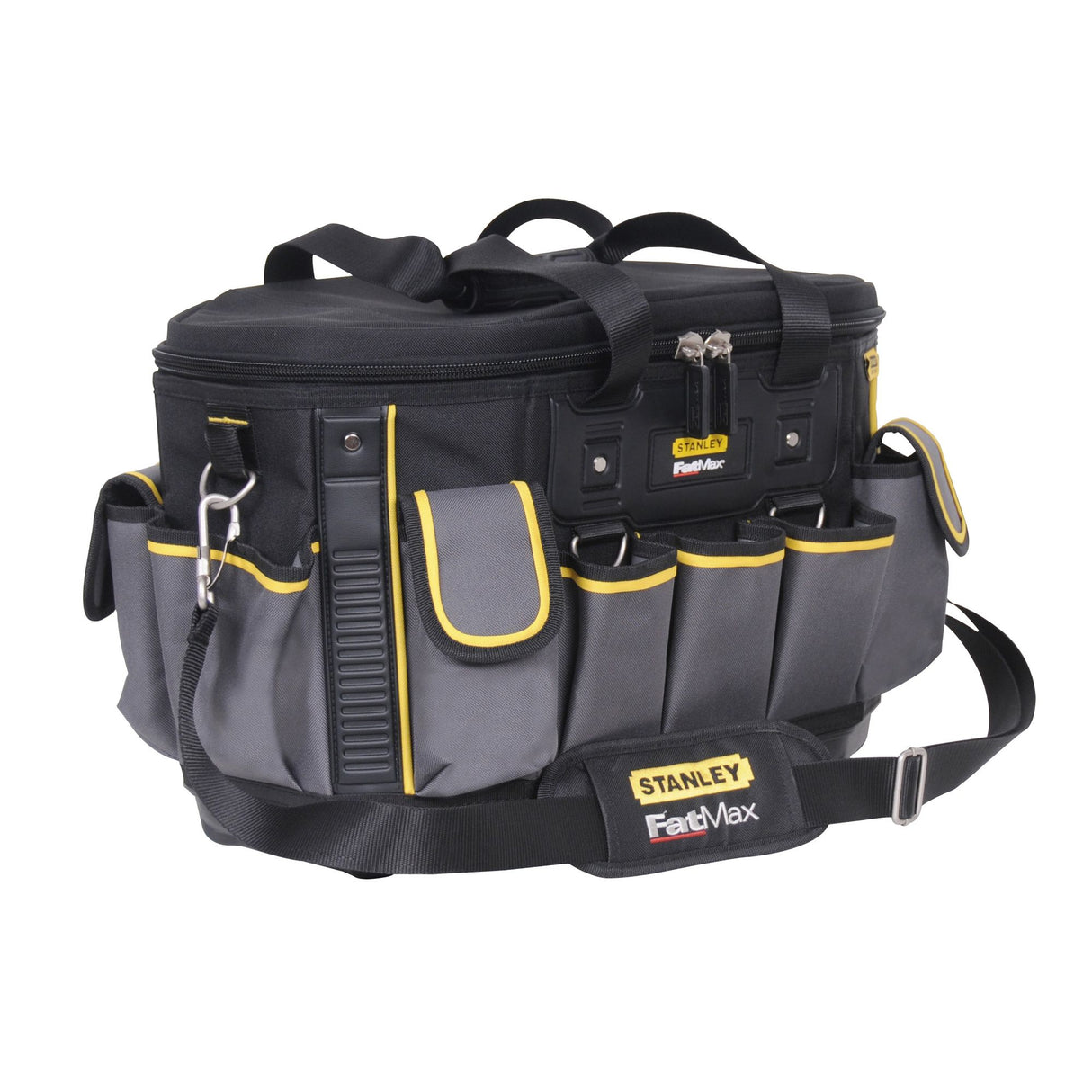 Sac à outils Stanley FatMax noir et gris avec poches multiples, type sacoche