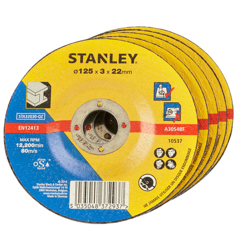 Lot de disques à tronçonner Stanley, abrasif, jaune et bleu, pour meuleuse.