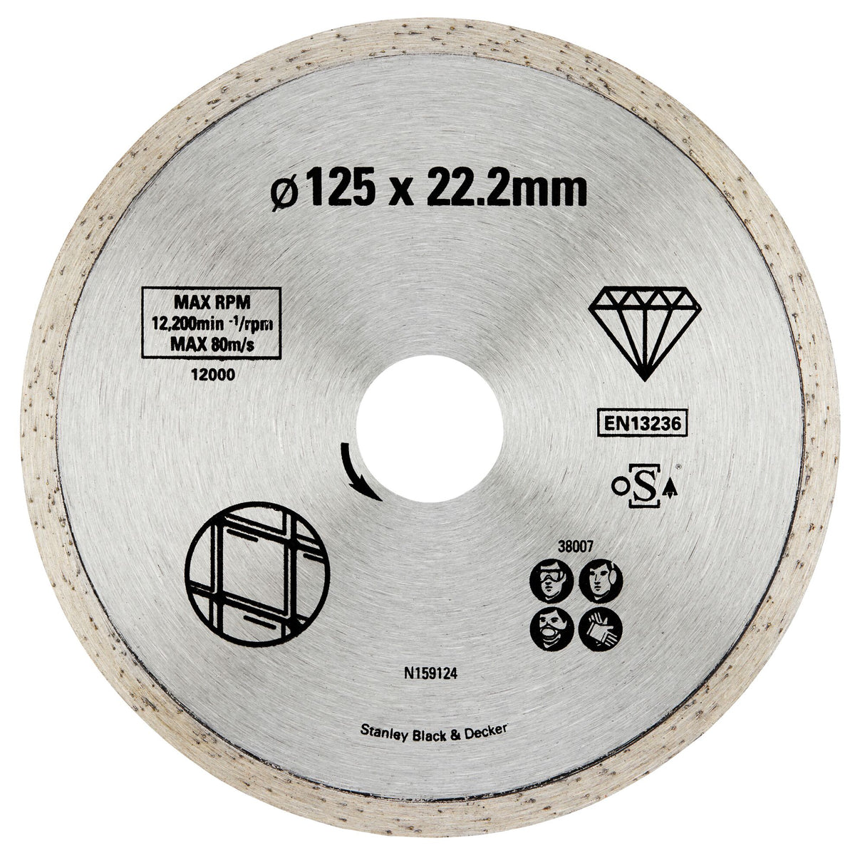Disque diamant Stanley Black & Decker, disque de découpe argenté, 125 mm