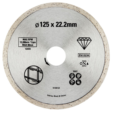 Disque diamant Stanley Black & Decker, disque de découpe argenté, 125 mm