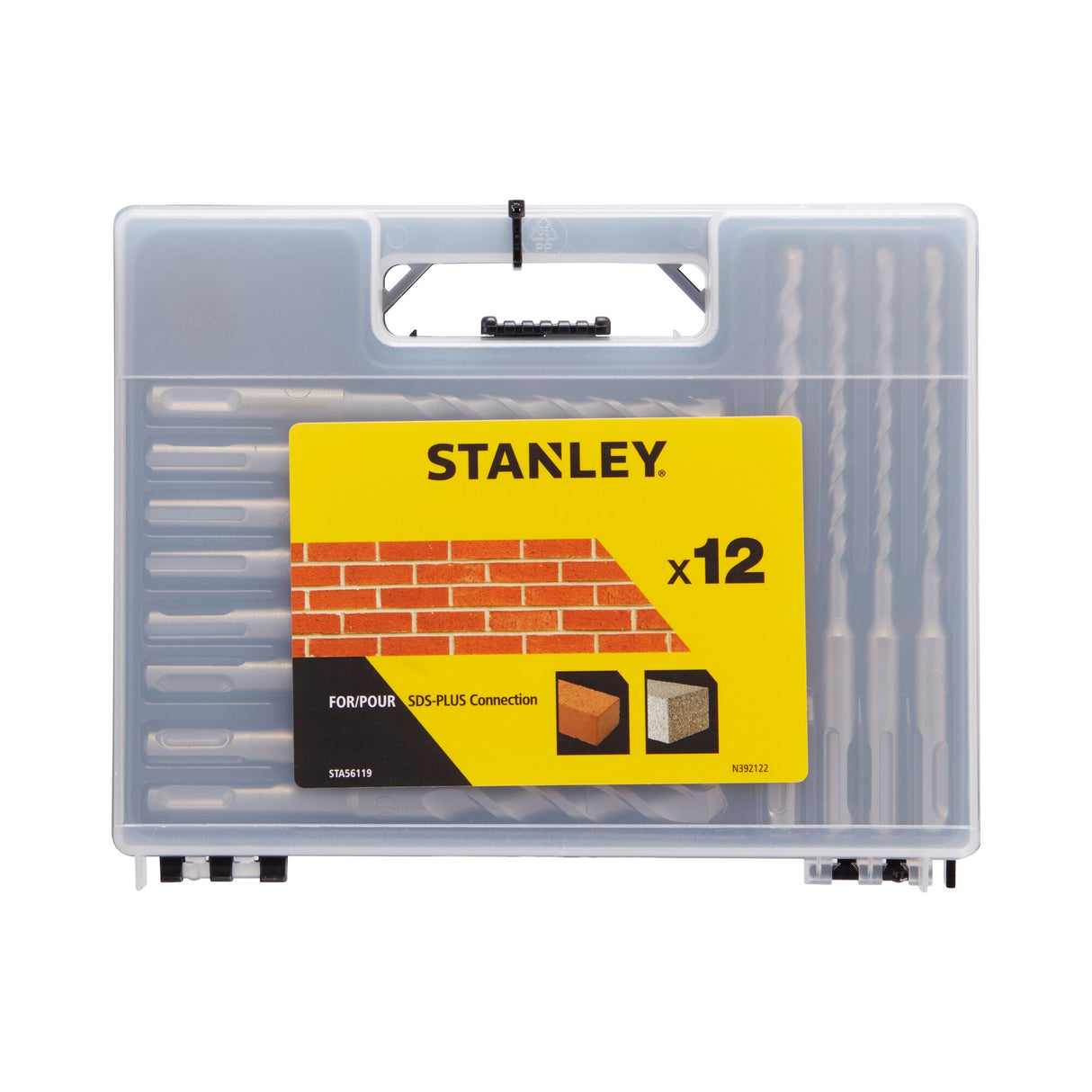 Coffret foret Stanley, gris translucide, 12 pièces, pour maçonnerie et béton.