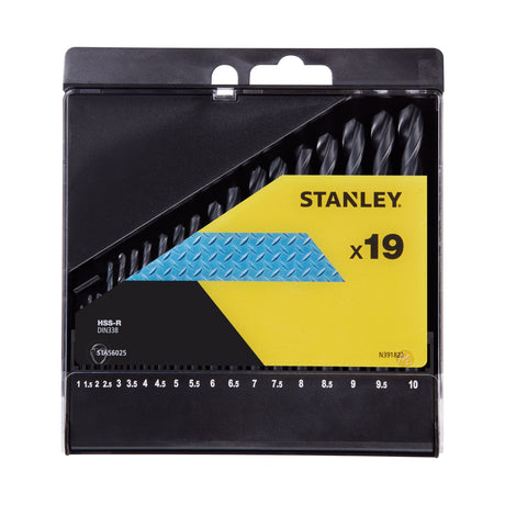 Coffret noir et jaune de 19 forets métal Stanley, marque Stanley, couleur noire