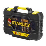 Coffret forets Stanley, outillage noir et jaune, forets dorés, 76 pièces