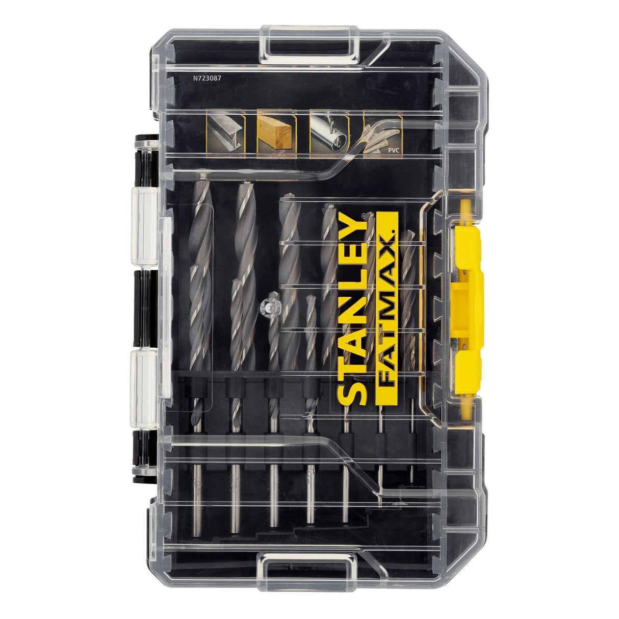 Coffret de forets gris Stanley Fatmax, accessoires de perçage, boîte transparente et jaune