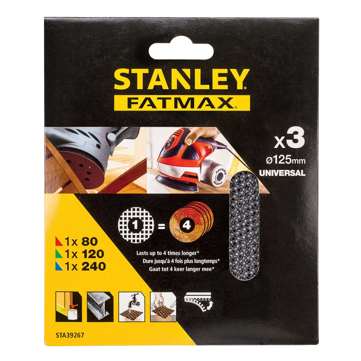 Disques abrasifs Stanley FatMax universels, lot de 3, couleur noire, diamètre 125 mm