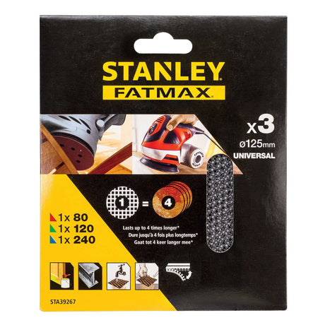 Disques abrasifs Stanley FatMax universels, lot de 3, couleur noire, diamètre 125 mm