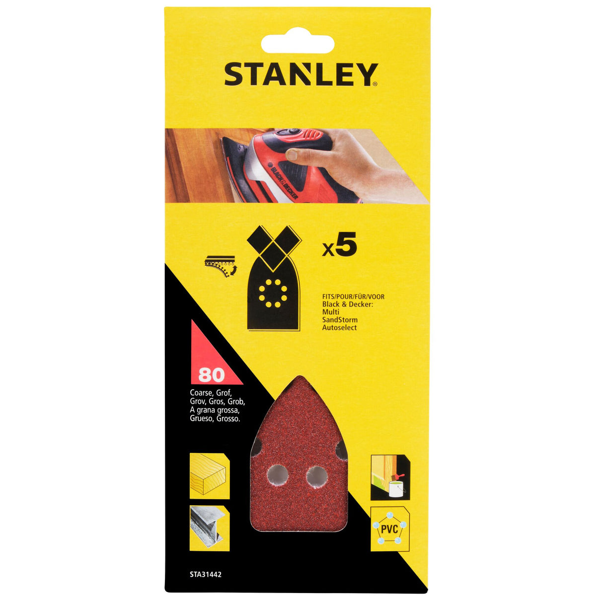 Abrasif rouge pour ponceuse Stanley, accessoire outillage, couleur rouge, lot de 5