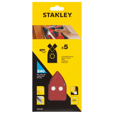 Lot de 5 abrasifs Stanley rouge, pour ponceuse, grain 240, pour bois et PVC.