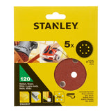Lot de 5 disques abrasifs Stanley, type abrasif, couleur rouge, diamètre 125 mm.