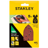 Lot de 5 abrasifs Stanley pour ponceuse, grain moyen 120, couleur marron