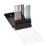 Lames de scie sauteuse Bosch, coffret noir avec lames rouges, bleues et noires, multi-matériaux