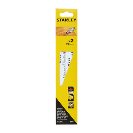 Lame de scie sabre Stanley, accessoire de coupe, couleur blanche, emballage jaune.