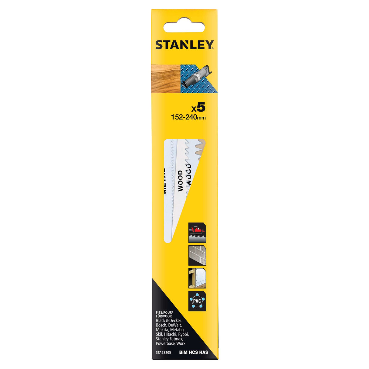 Lames de scie sauteuse Stanley, type outillage, couleur blanche, pour bois et métal.
