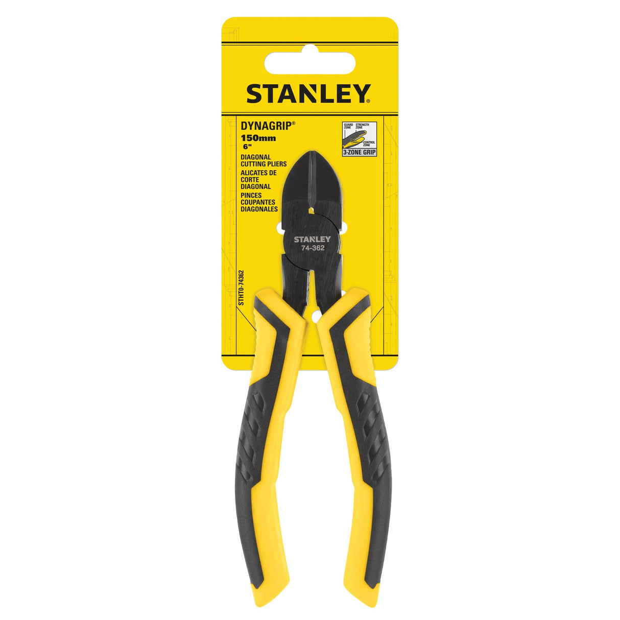 Pince coupante diagonale Stanley jaune et noire, outil de coupe ergonomique.