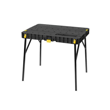 Etabli pliant Stanley, établi de chantier noir avec détails jaunes.