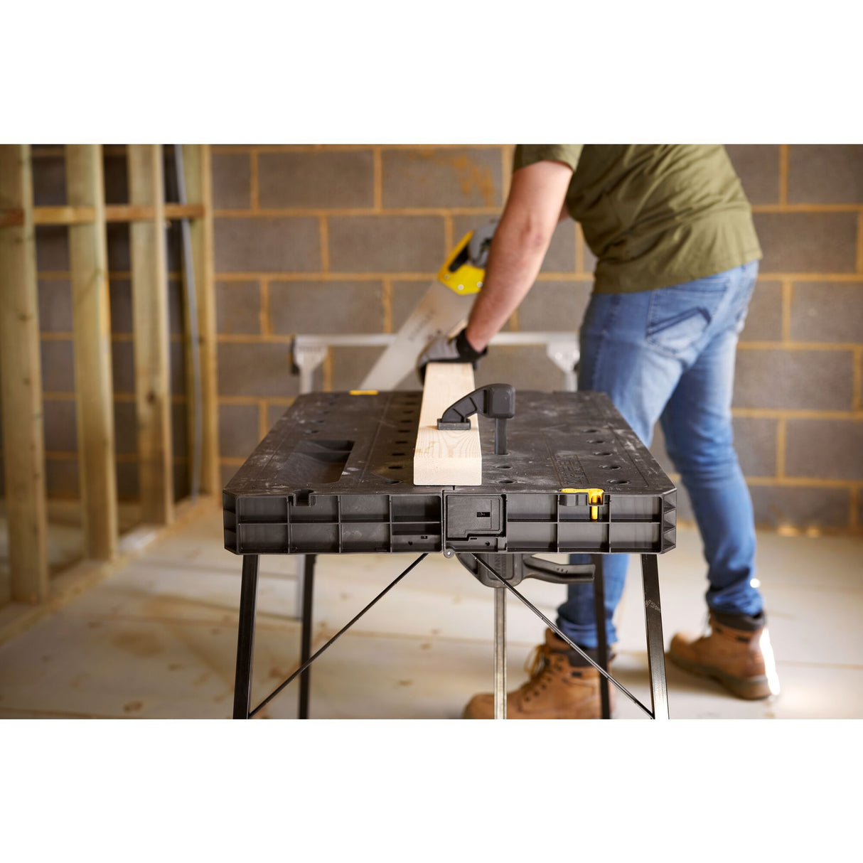 Établi noir Stanley, table de travail pliable pour outillage, atelier, couleur noire