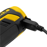 Chargeur électrique DEWALT, outil portatif jaune et noir avec câble USB connecté